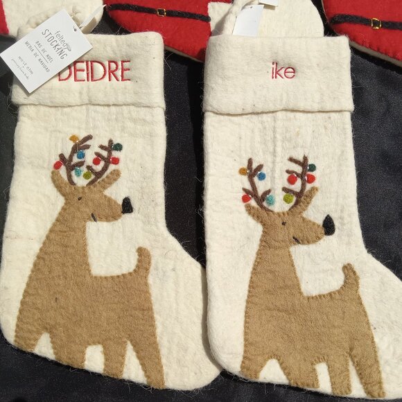 POTTERY BARN West Elm Felt Christmas Stockings Wool Monogrammed Santa BUNDLE NWT - Picture 2 of 12